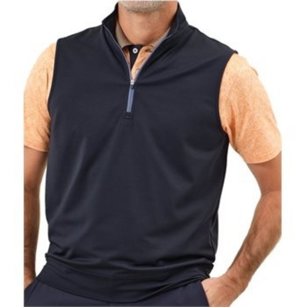 Dunning Vest Mens‎ Medium Blac Golf Performance Sleeveless Mock Neck Quarter-Zip